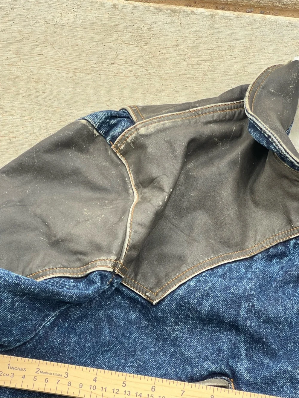 Vintage GUESS GEORGES MARCIANO Men's L 80's Retro Leather Denim Jacket Acid Wash